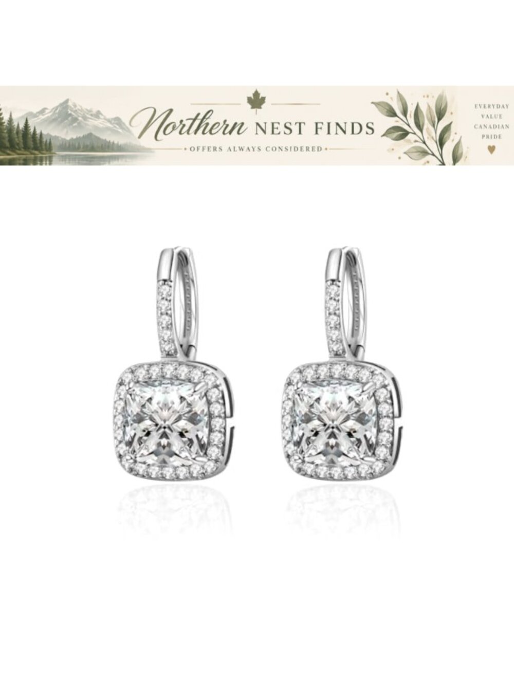 Princess Cut Dangle CZ Earrings 8MM Square Cubic Zirconia Huggie Hoop